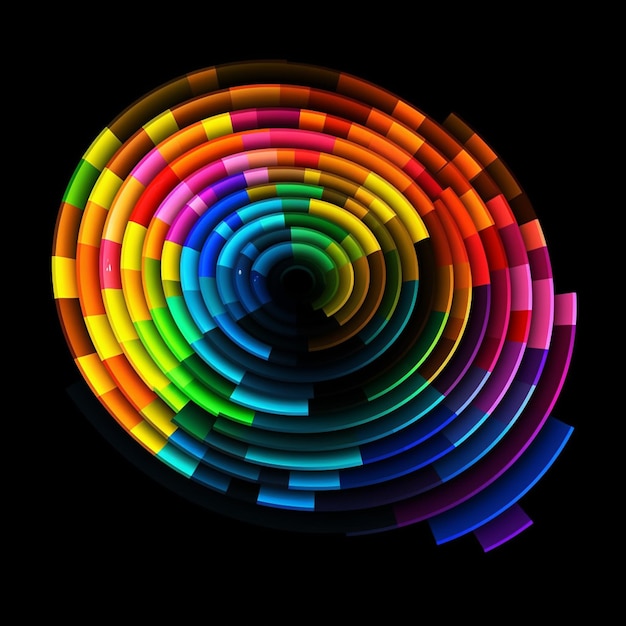 a close up of a colorful circular object on a black background generative ai