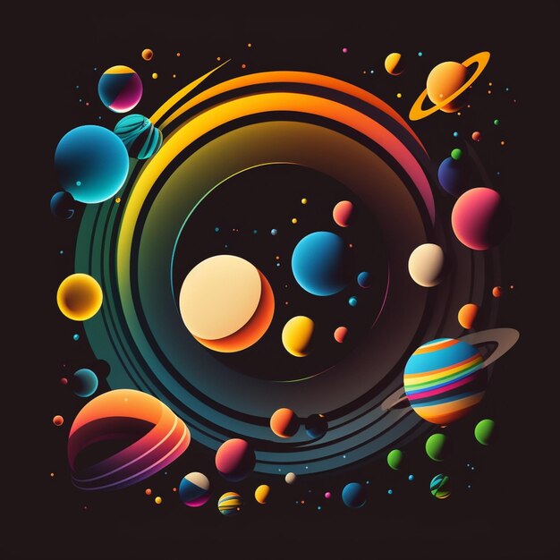 Foto un primo piano di un oggetto circolare colorato con pianeti e stelle generative ai
