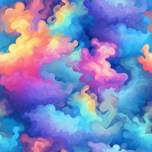 雲の虹がかかったカラフルな雲で満たされた空のクローズアップ生成AI