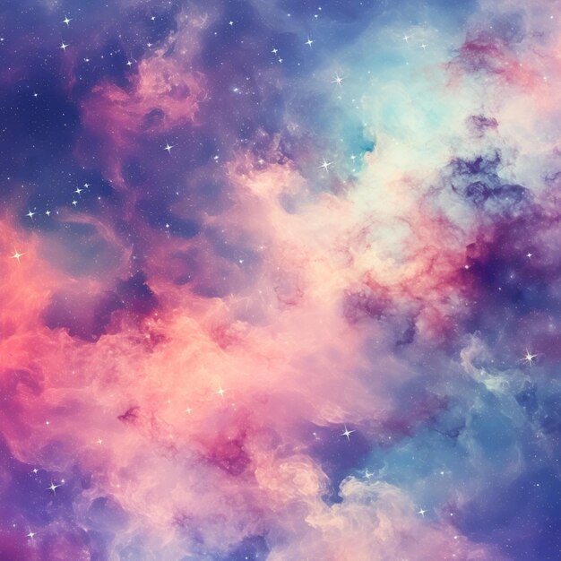 A close up of a colorful cloud filled sky with stars generative ai