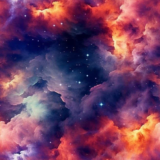 A close up of a colorful cloud filled sky with stars generative ai