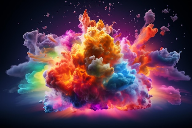 Photo a close up of a colorful cloud of smoke on a black background generative ai