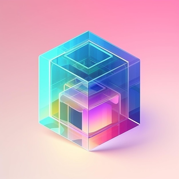 a close up of a colorful cube with a pink background generative ai