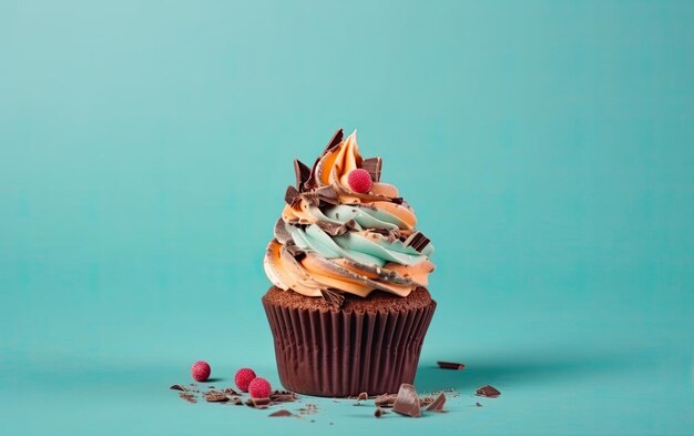 Photo a close up colorful cupcake on a pastel background sweet dessert bakery food ai generated