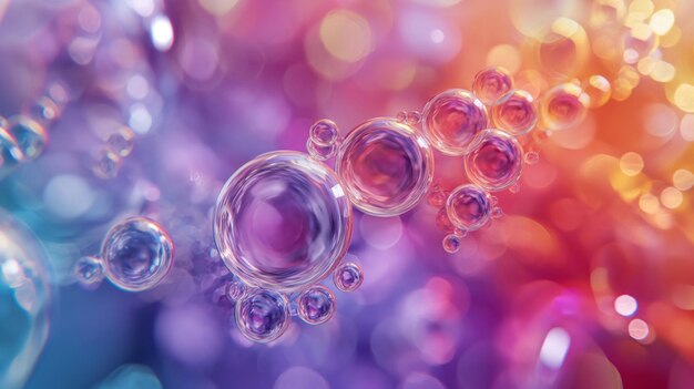 close up of colorful and dark blue bubbles are arranged in a rainbow pattern drink