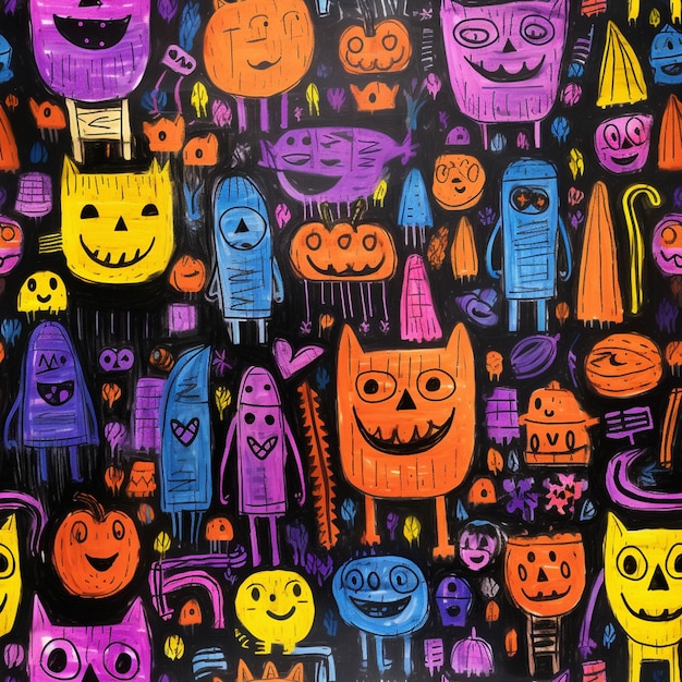 A close up of a colorful drawing of a bunch of monsters generative ai