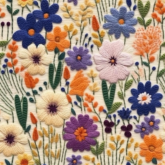 A close up of a colorful embroidered flower pattern on a white background generative ai