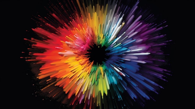 Photo a close up of a colorful explosion of paint on a black background generative ai