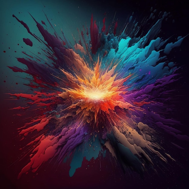 A close up of a colorful explosion of paint on a black background generative ai