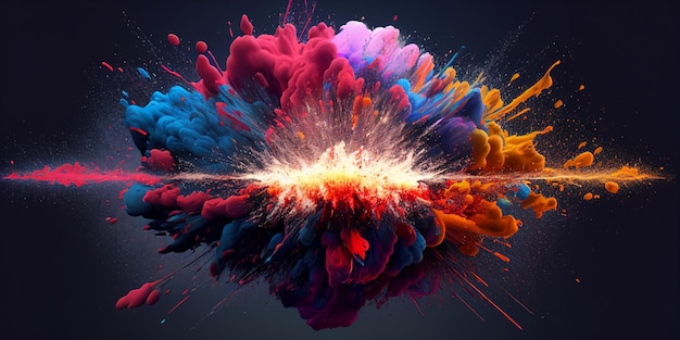 A close up of colorful explosion paint on black background generative ai