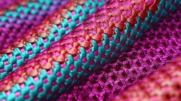 A close up of a colorful fabric with a diamond pattern.