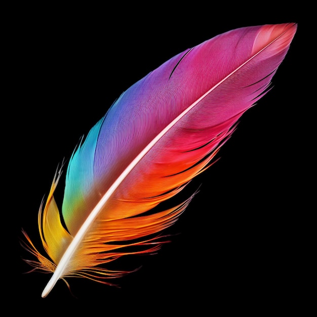 a close up of a colorful feather on a black background generative ai