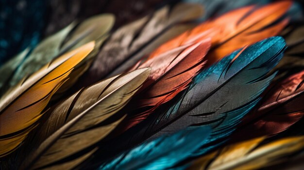 Photo a close up of colorful feathers with the word birds on it