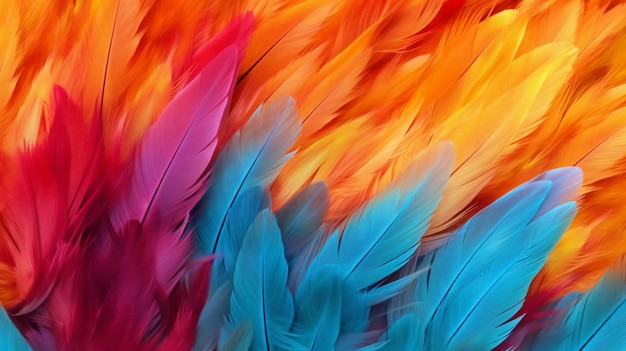 A close up of a colorful feathers with the word feathers on it