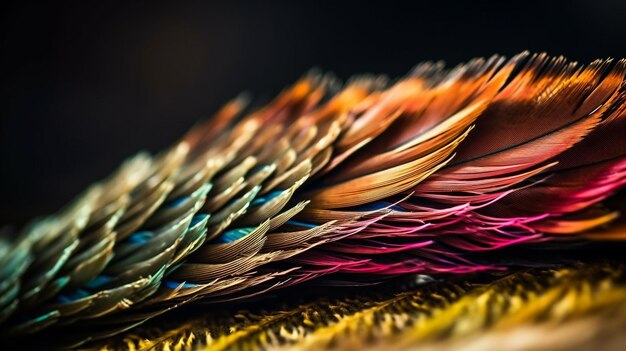 A close up of colorful feathers with the word parrot on it