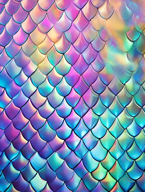 A close up of a colorful fish scale pattern with a pink and blue background generative ai