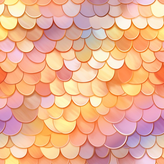 a close up of a colorful fish scale pattern with a yellow and pink background generative ai