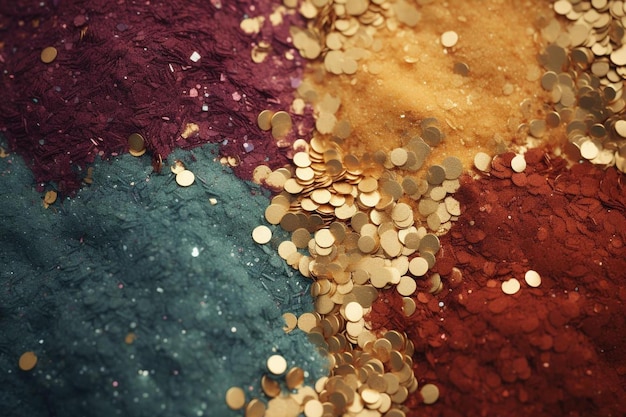 Foto un primo piano di una bandiera colorata con glitter oro su di esso