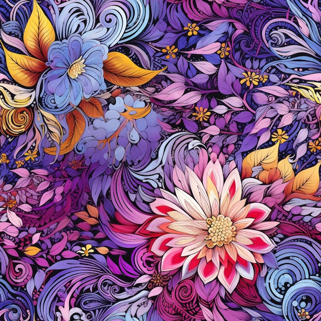 a close up of a colorful floral background with swirls and flowers generative ai