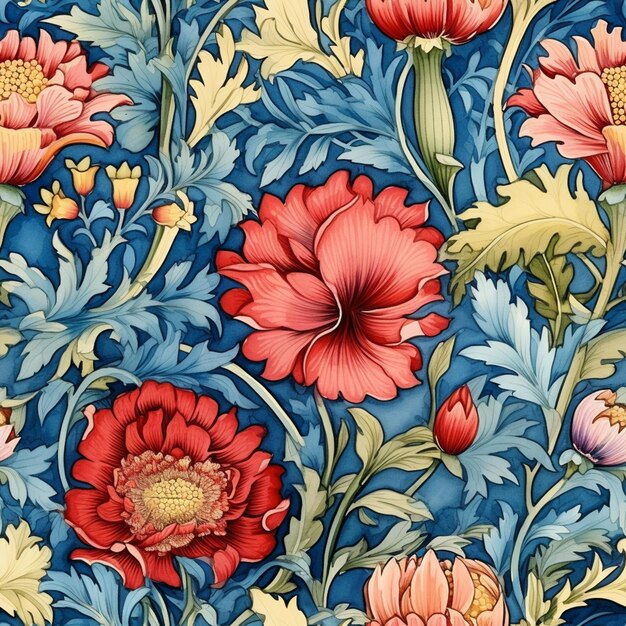 a close up of a colorful floral design on a blue background generative ai