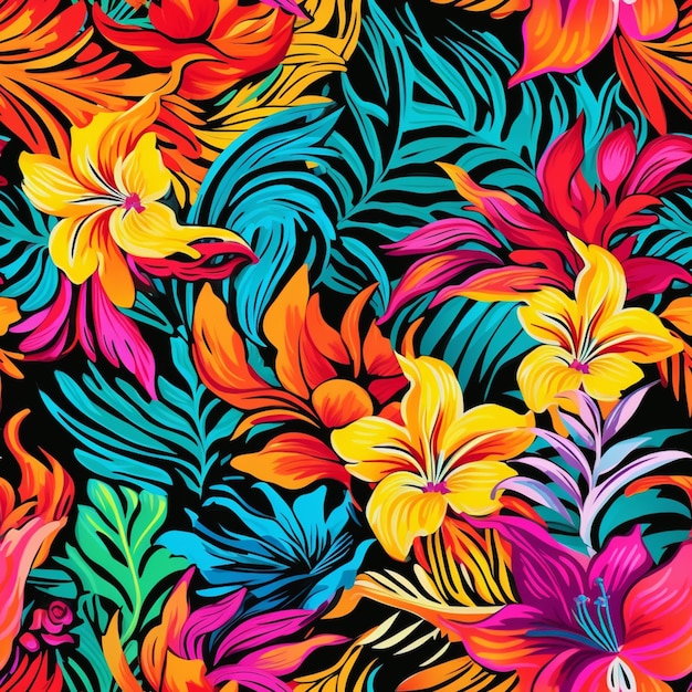 A close up of a colorful floral pattern on a black background generative ai