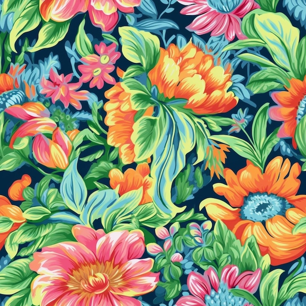 a close up of a colorful floral pattern on a black background generative ai