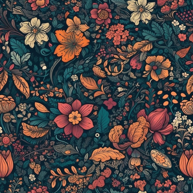 A close up of a colorful floral pattern on a dark background generative ai