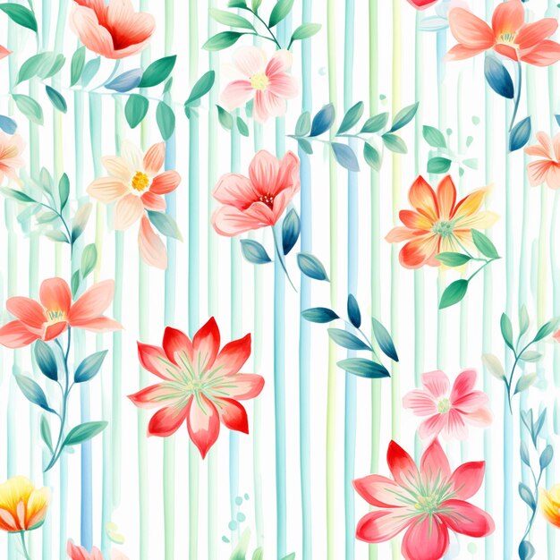 a close up of a colorful floral pattern on a striped background generative ai