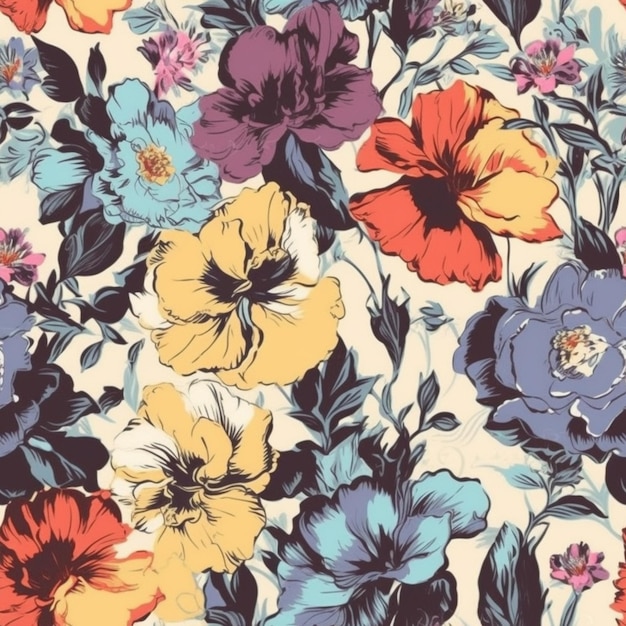 a close up of a colorful floral pattern on a white background generative ai