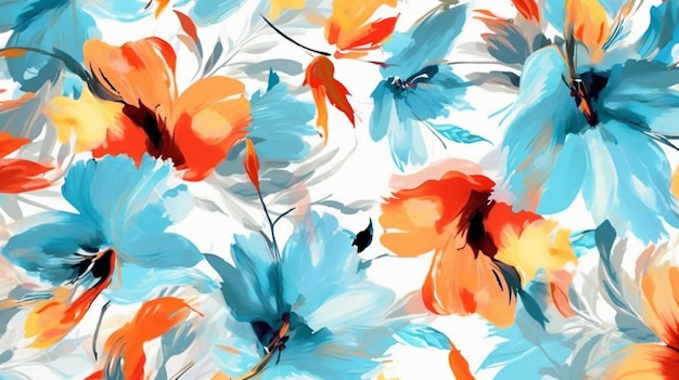색 배경에 있는 다채로운 꽃 패턴의 클로즈업