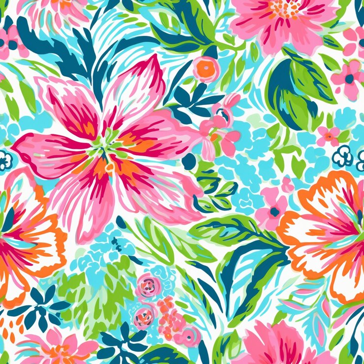 白い背景に色とりどりの花のパターンをクローズアップする 