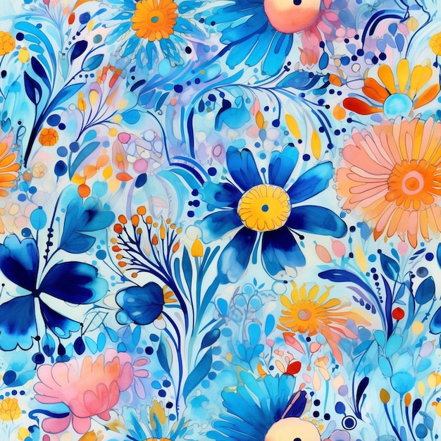 a close up of a colorful floral pattern on a white background generative ai