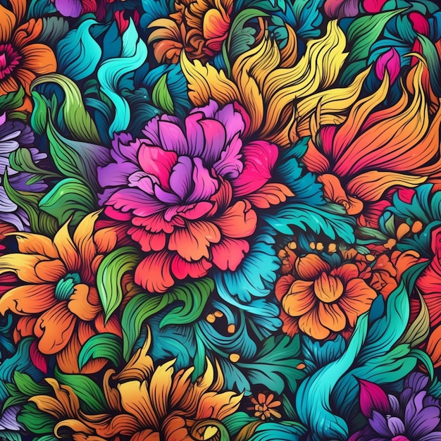 a close up of a colorful floral pattern with lots of flowers generative ai