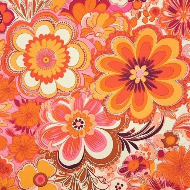 A close up of a colorful floral pattern with lots of flowers generative ai