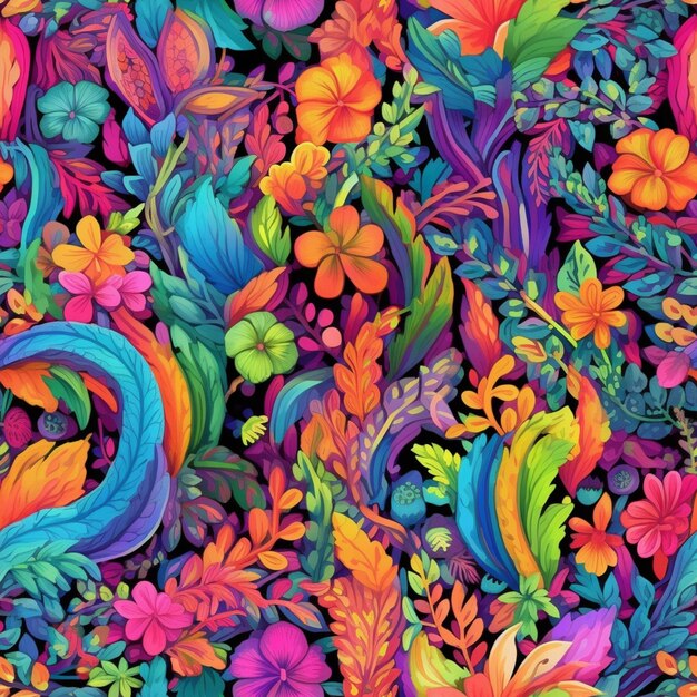 A close up of a colorful floral pattern with many different colors generative ai
