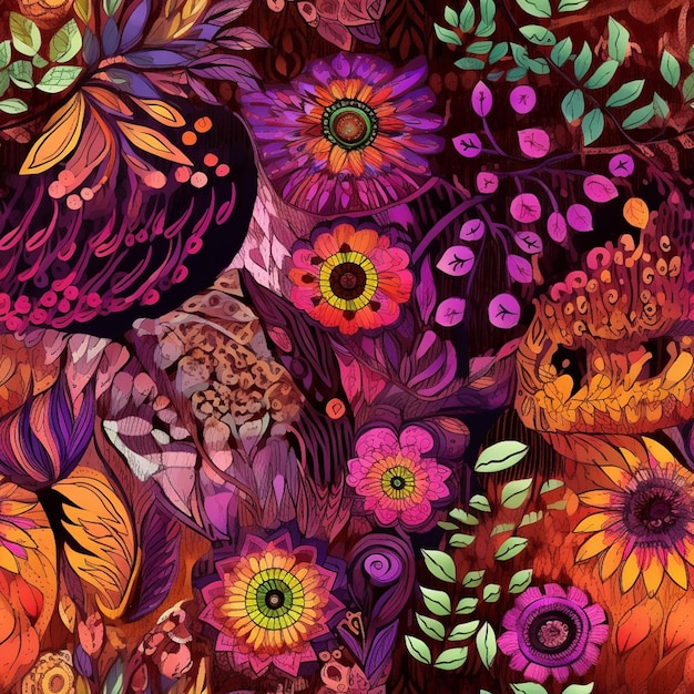 a close up of a colorful floral pattern with many different flowers generative ai