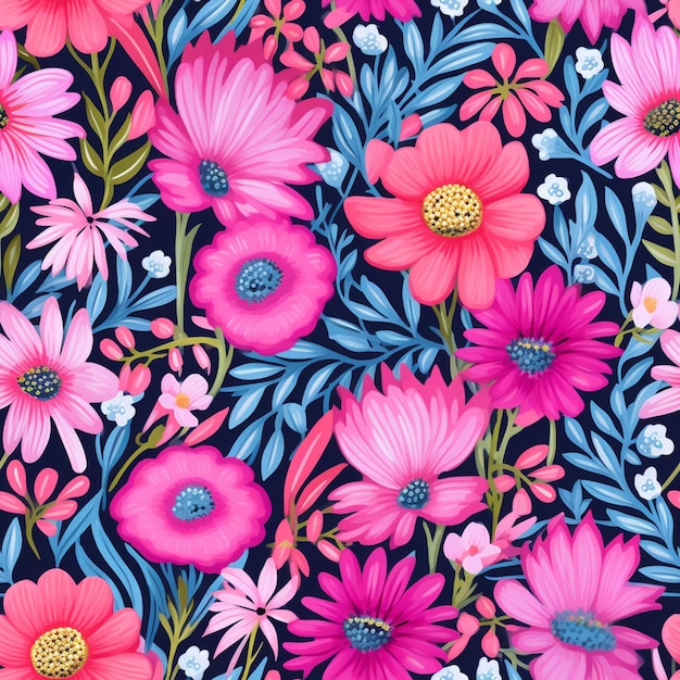 Photo a close up of a colorful floral pattern with pink flowers generative ai