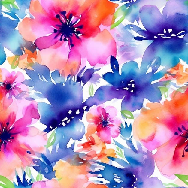 A close up of a colorful floral pattern with watercolor flowers generative ai