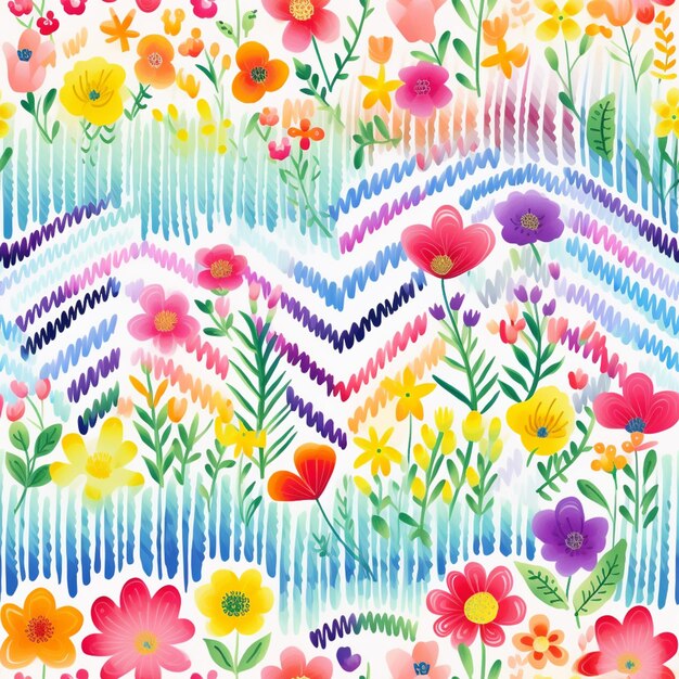 A close up of a colorful floral pattern with watercolor paint generative ai