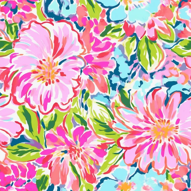 a close up of a colorful floral print fabric generative ai