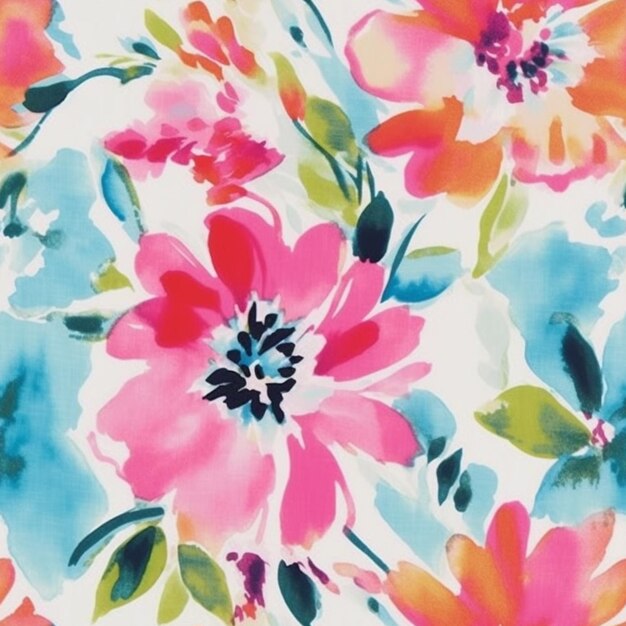 a close up of a colorful floral print fabric with a black center generative ai