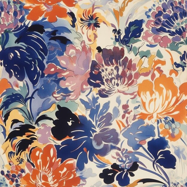 a close up of a colorful floral print fabric with a black and white background generative ai