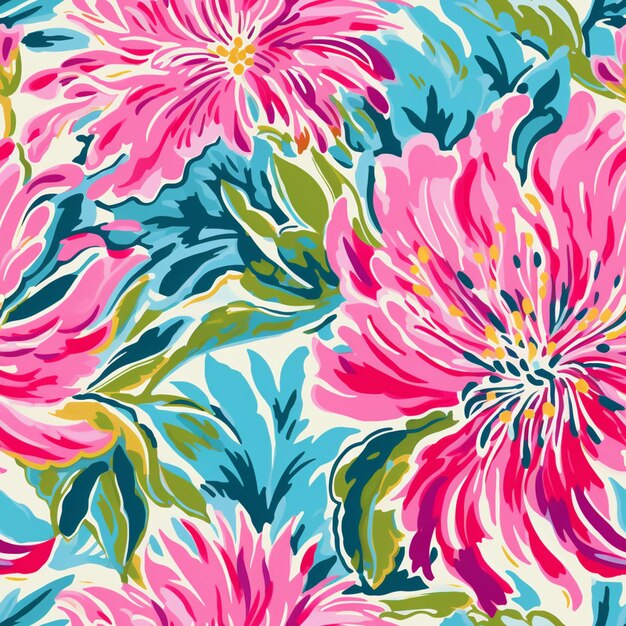 Photo a close up of a colorful floral print fabric with a lot of flowers generative ai