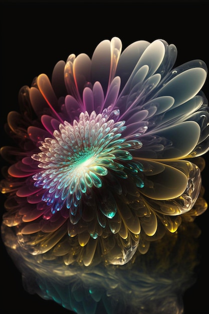Close up of a colorful flower on a black surface generative ai