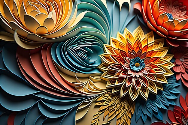 a close up of the colorful flower design