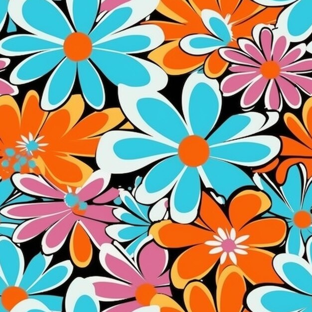 A close up of a colorful flower pattern on a black background generative ai