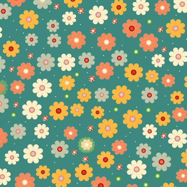 A close up of a colorful flower pattern on a green background generative ai