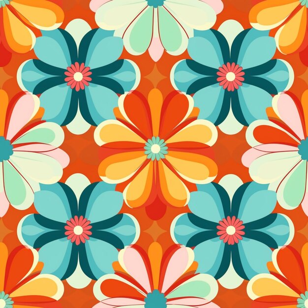 A close up of a colorful flower pattern on a red background generative ai