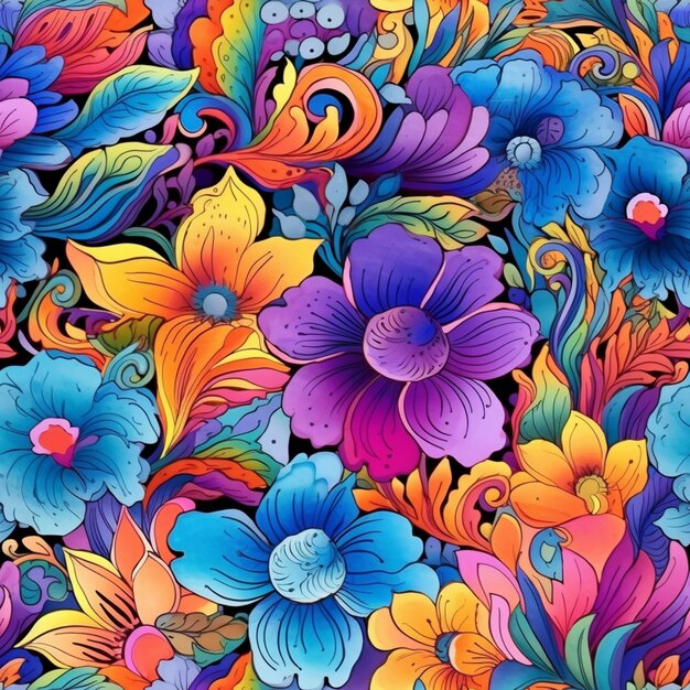 A close up of a colorful flower pattern with many different colors generative ai