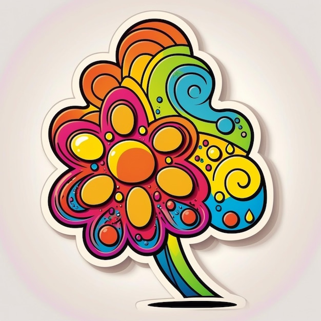 Photo a close up of a colorful flower sticker on a white background generative ai